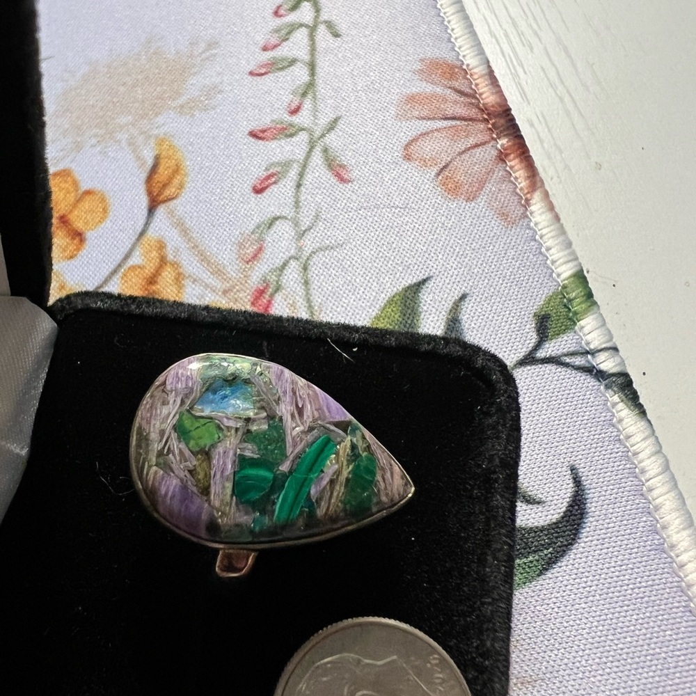 Turquoise-green Purple Pear Shaped Ring
